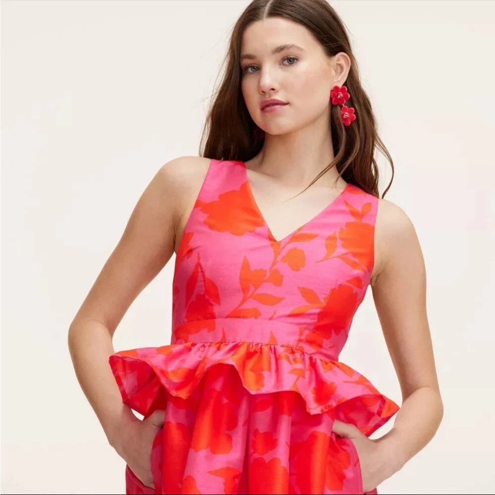 Kate Spade X Target Rose Peplum Midi Dress Red Pink Floral Size 6 or 10| NWOT - Picture 3 of 6